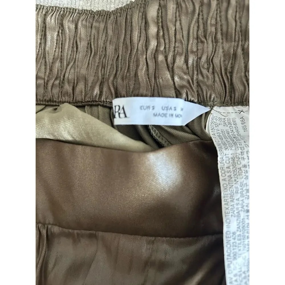 Zara Khaki Olive Liquid Palazzo S Wide Leg Trousers - Picture 11 of 12